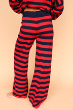 Gigi Stripe Knit Pants in Red/Navy