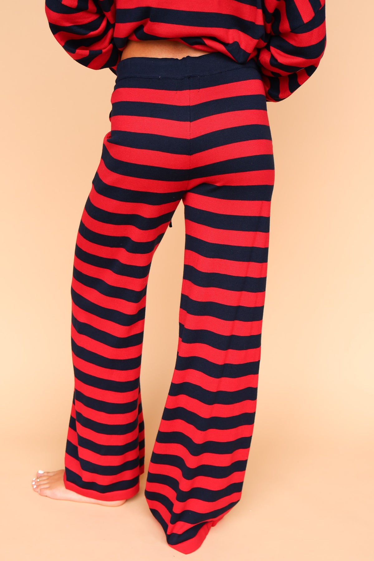 Gigi Stripe Knit Pants in Red/Navy