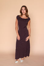 Lorelai Polka Dot Satin Midi Dress in Wine