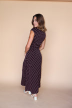 Lorelai Polka Dot Satin Midi Dress in Wine
