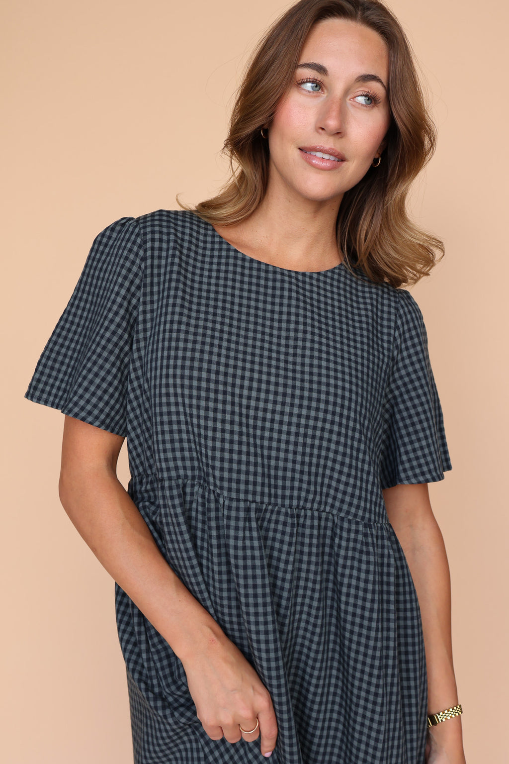 Lane Gingham Midi in Charcoal