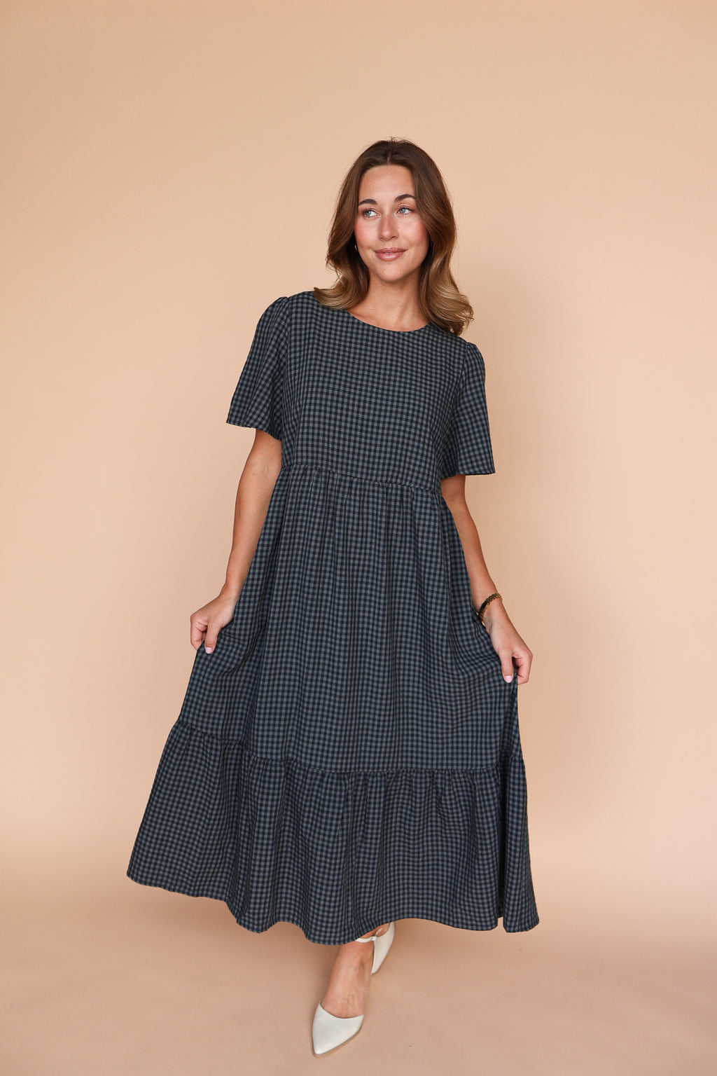 Lane Gingham Midi in Charcoal