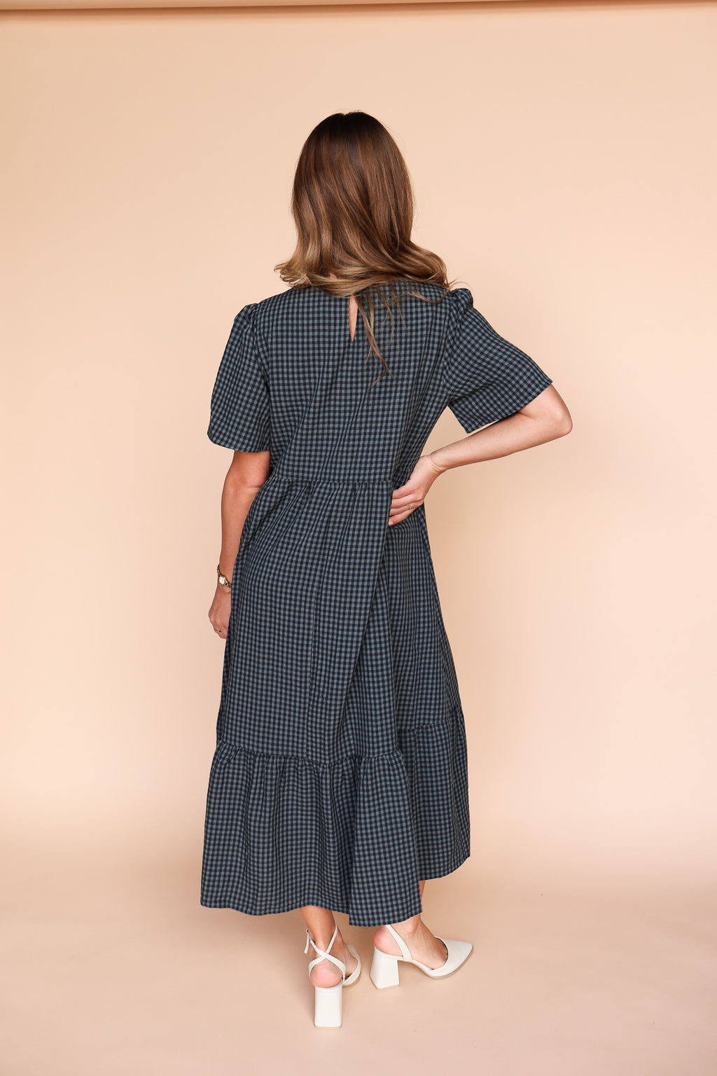 Lane Gingham Midi in Charcoal