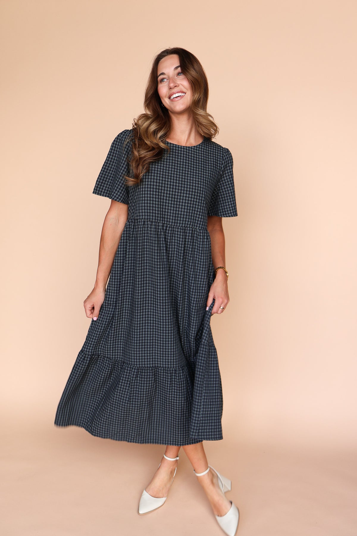 Lane Gingham Midi in Charcoal