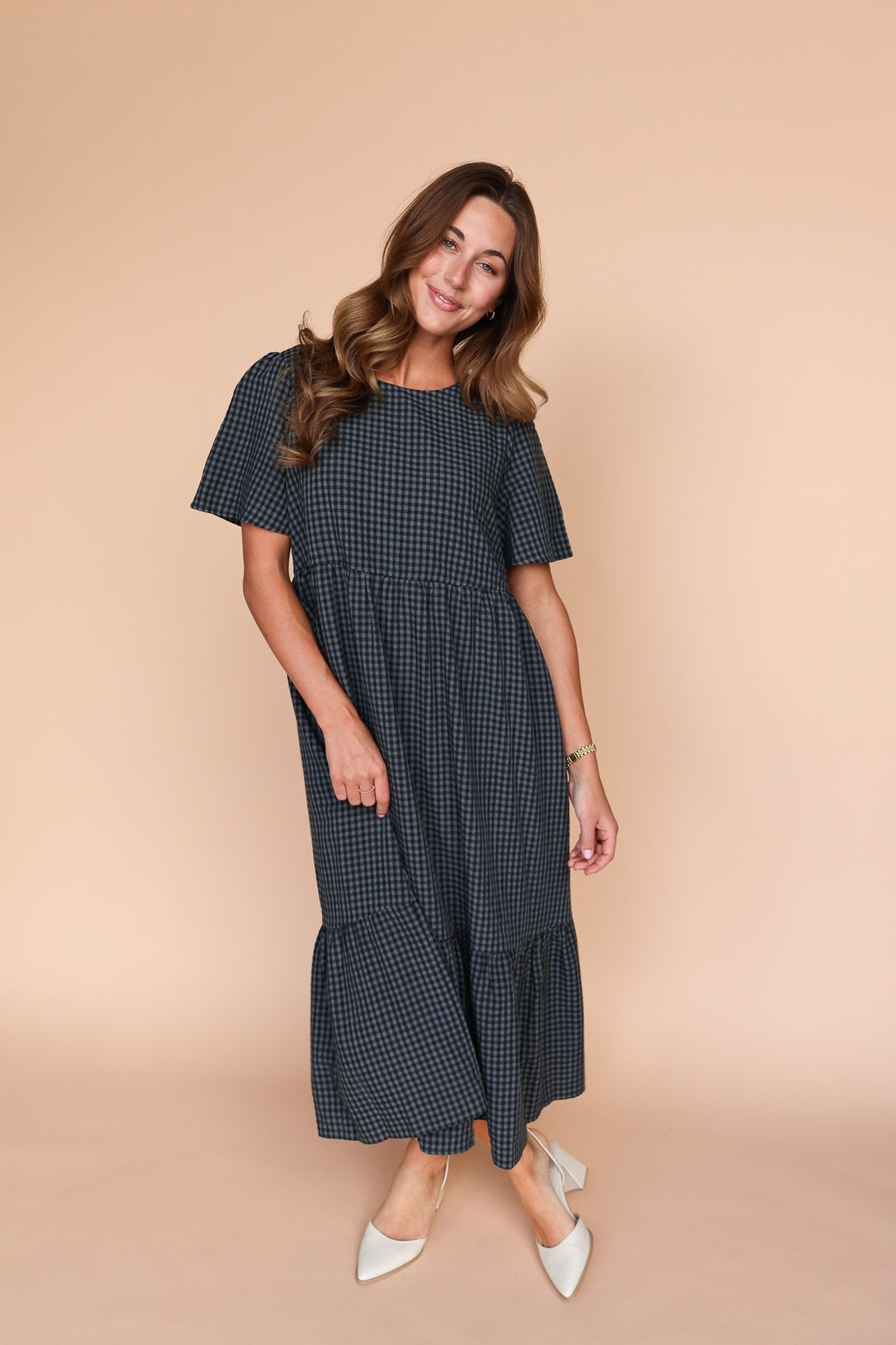 Lane Gingham Midi in Charcoal