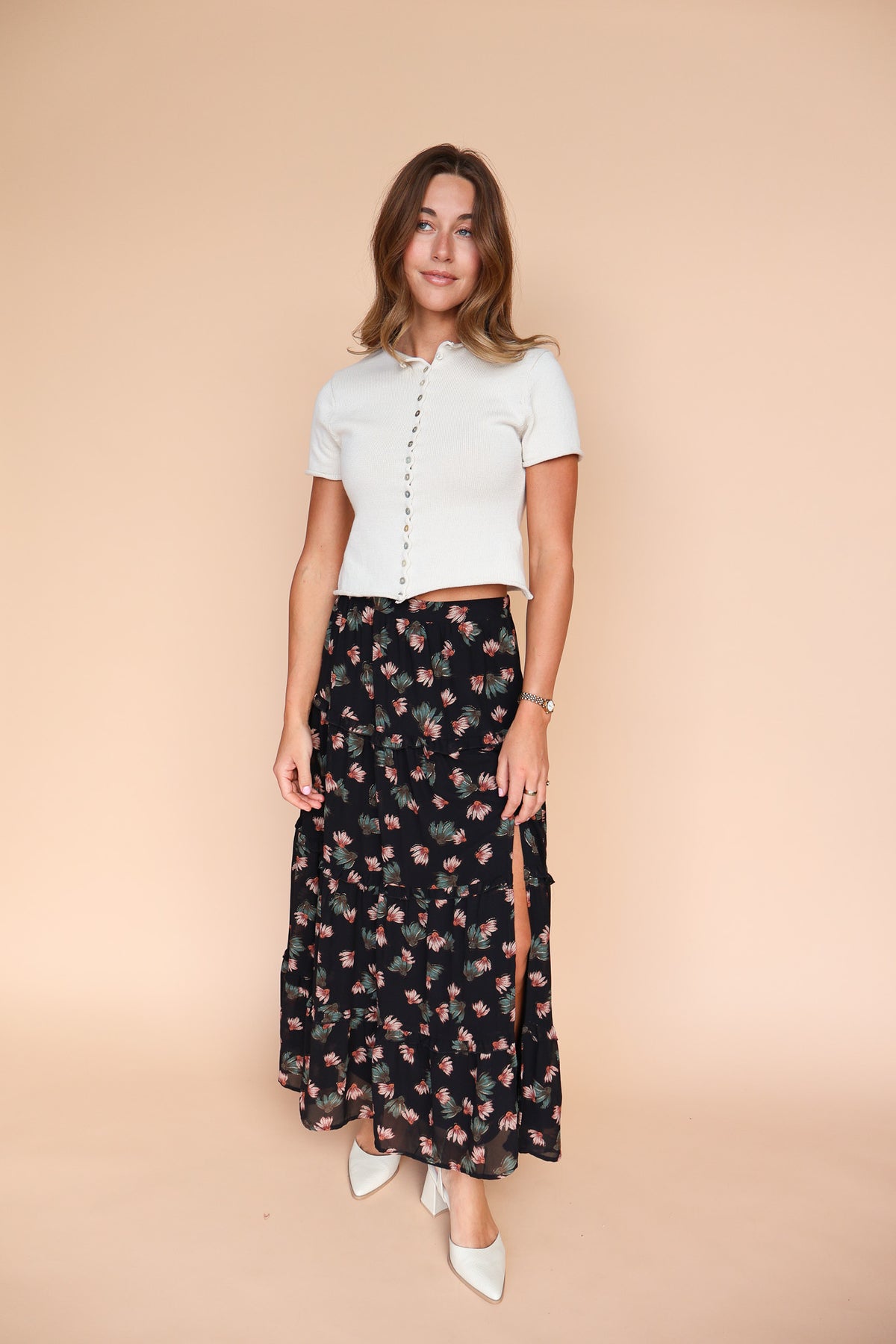 Babette Black Floral Maxi Skirt