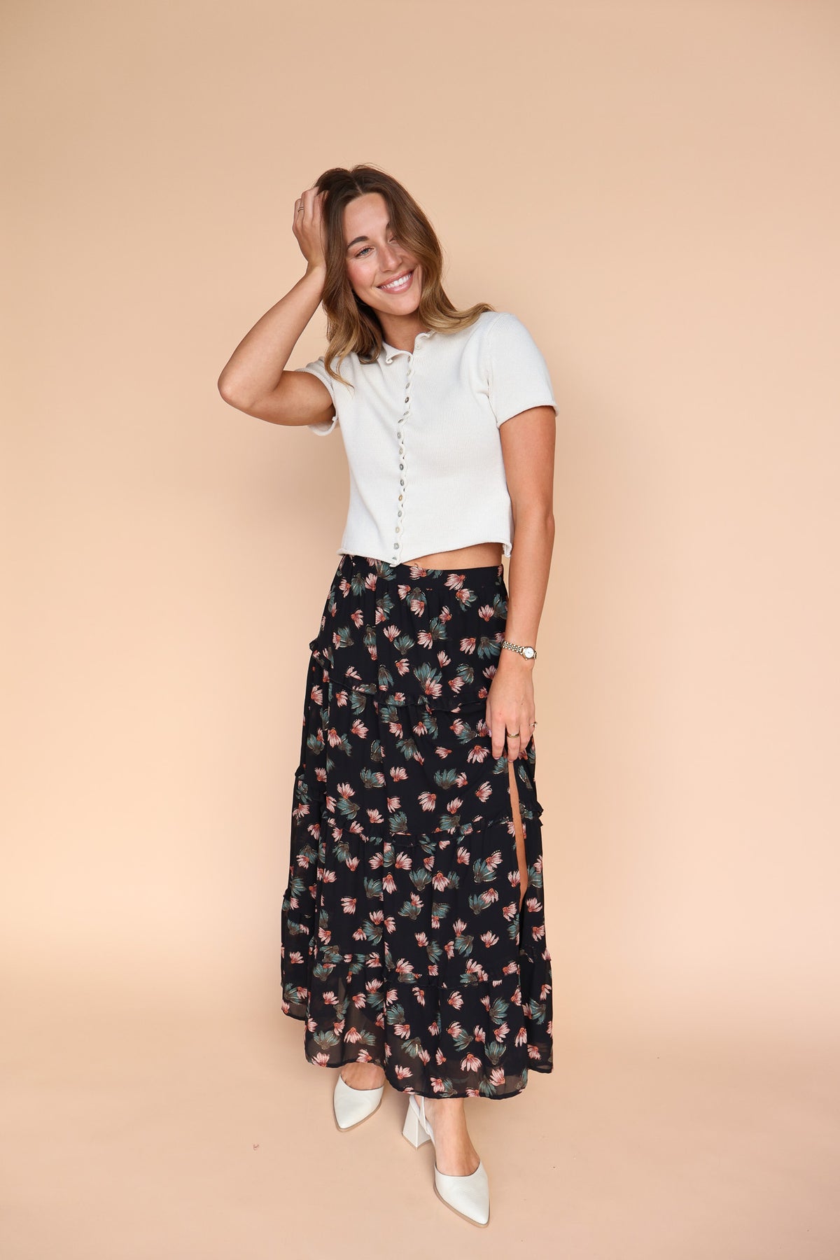 Babette Black Floral Maxi Skirt Secondary image