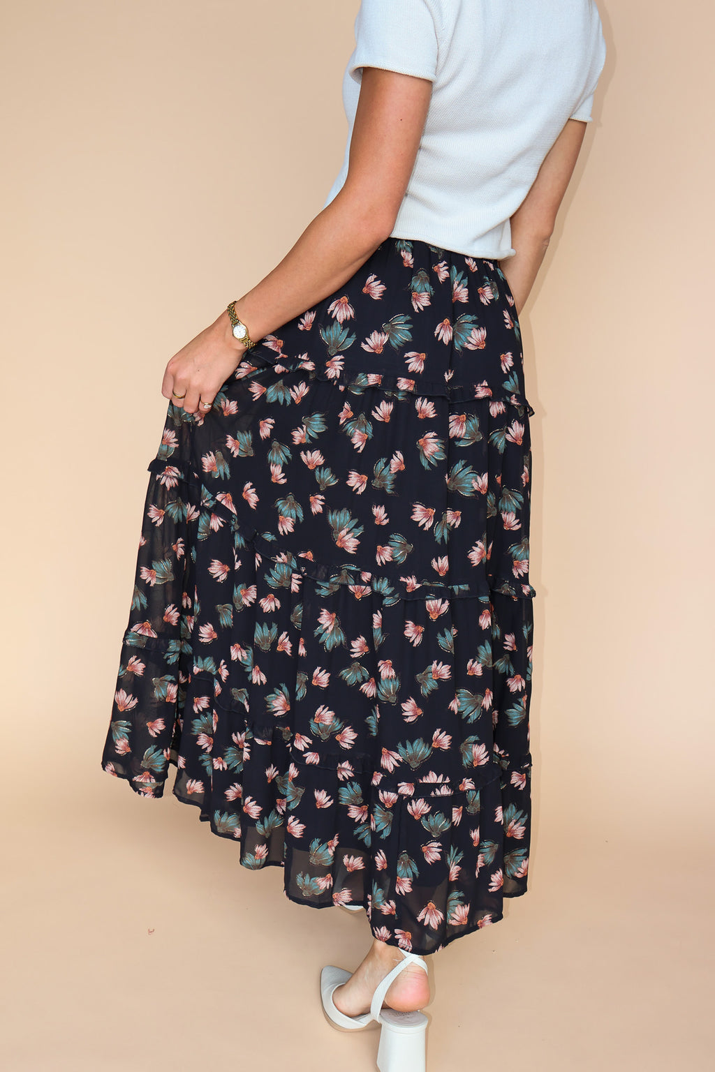 Babette Black Floral Maxi Skirt