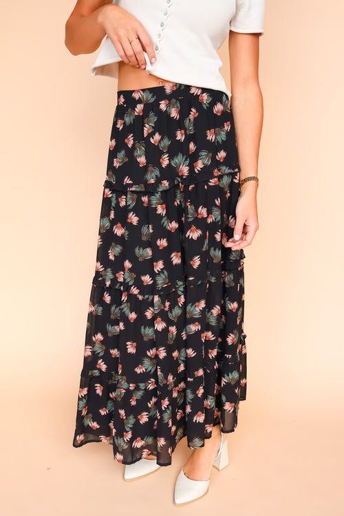 Babette Black Floral Maxi Skirt