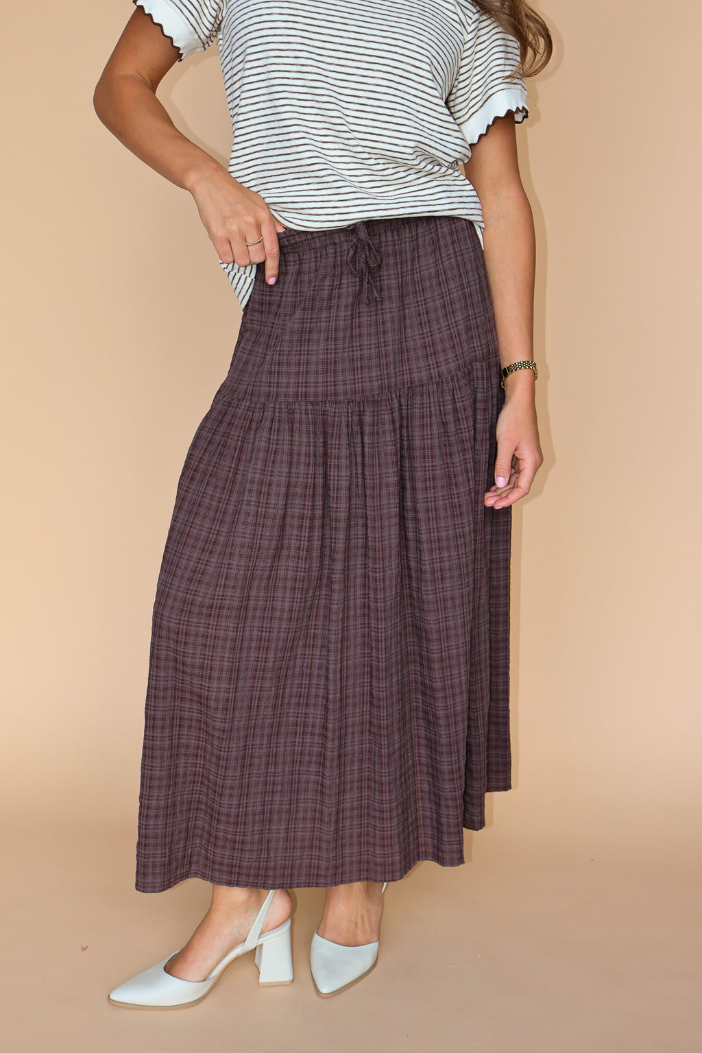 Hartford Checkered Skirt in Brown