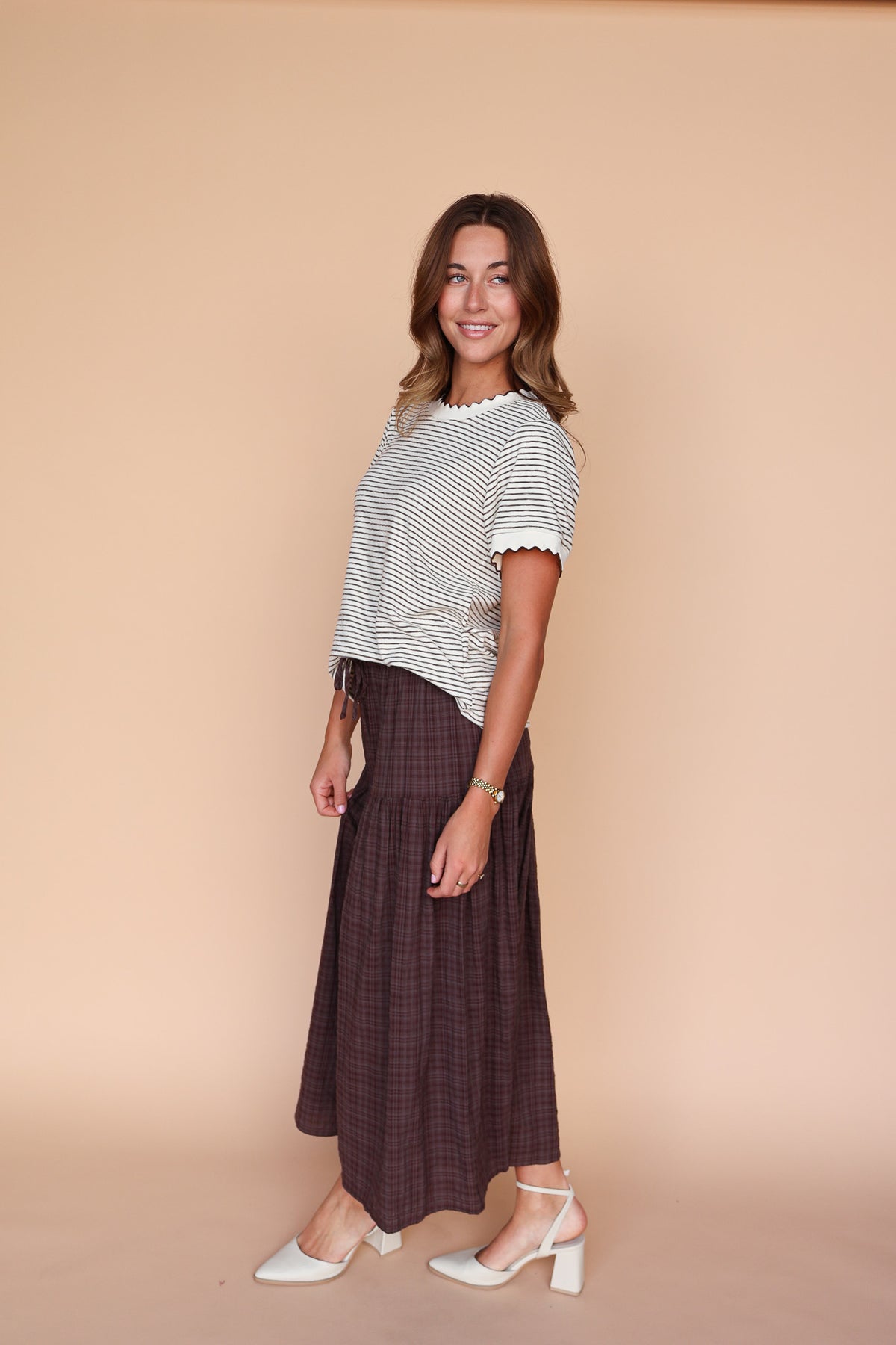 Hartford Checkered Skirt in Brown