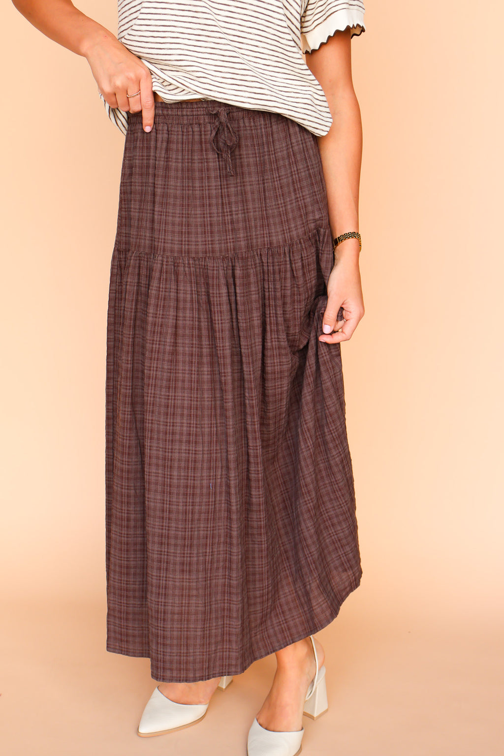 Hartford Checkered Skirt in Brown