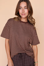 Jess Stripe Tee in Brown