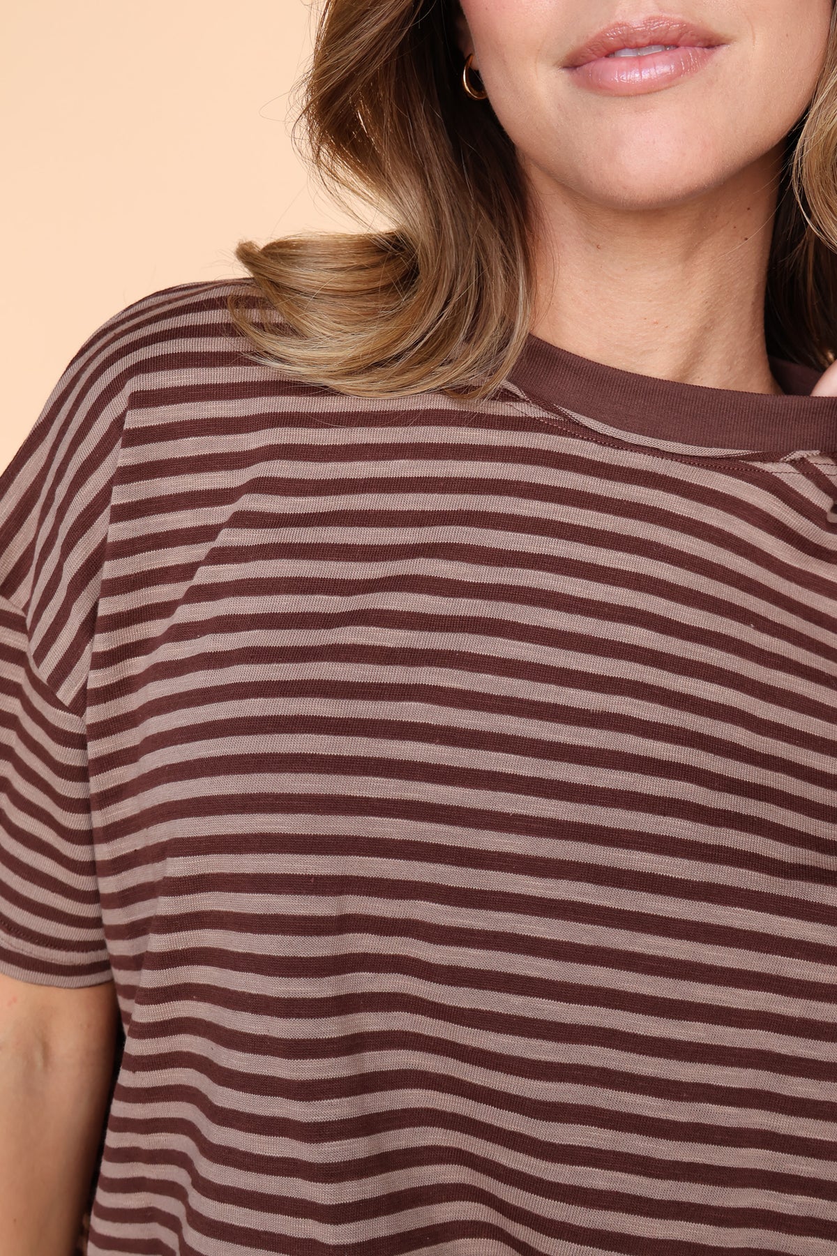 Jess Stripe Tee in Brown