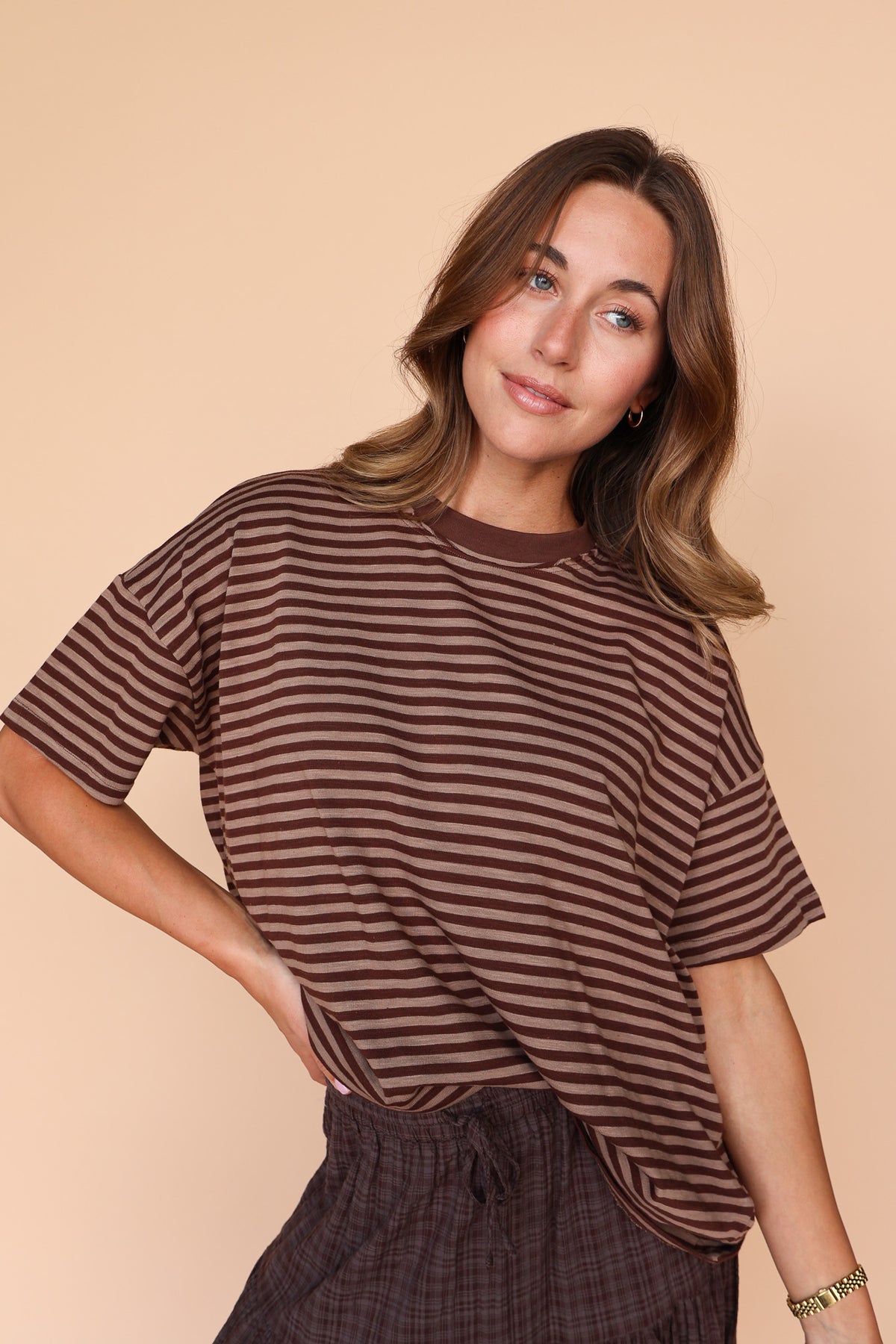 Jess Stripe Tee in Brown