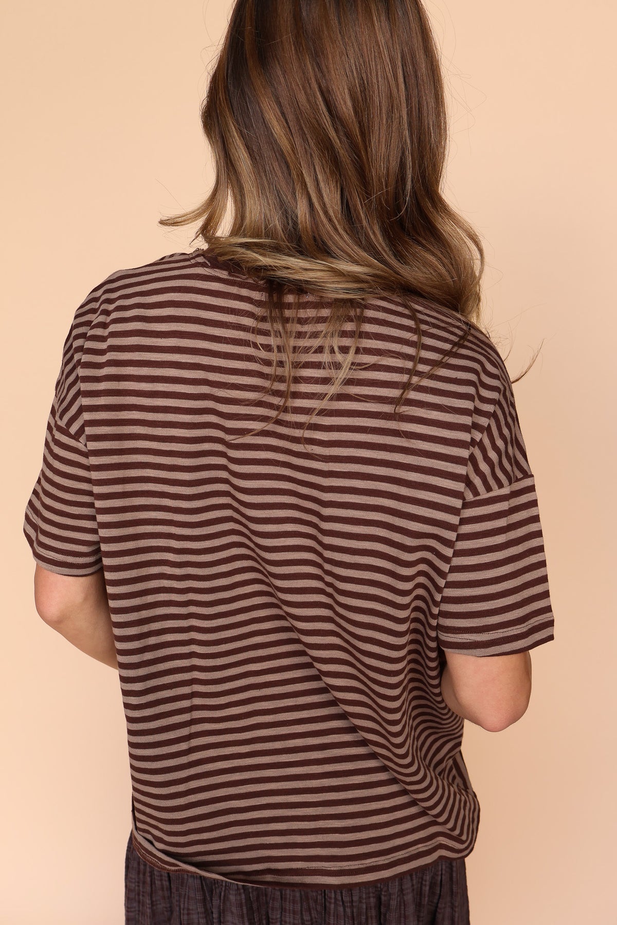 Jess Stripe Tee in Brown