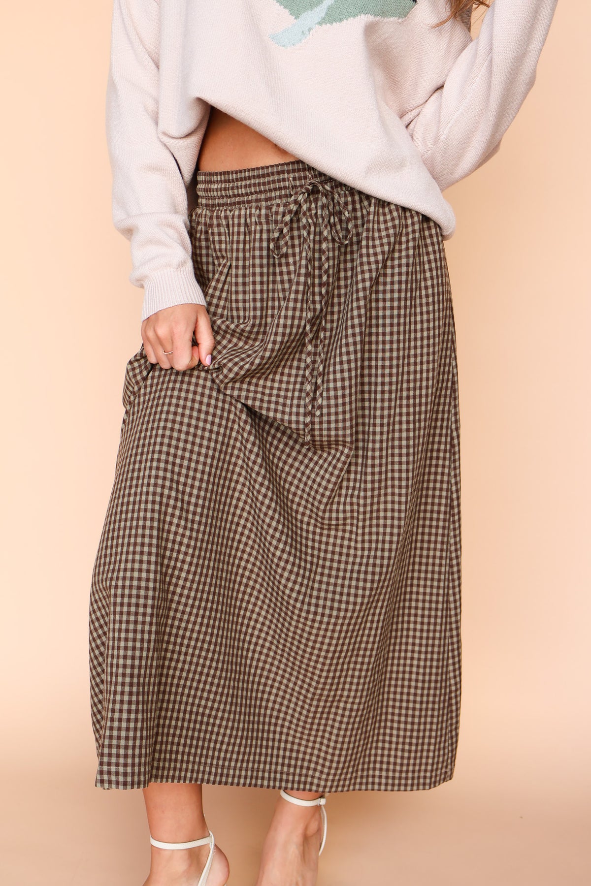 Chilton Gingham Skirt in Brown Main image