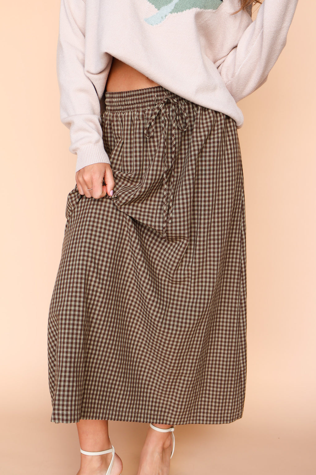 Chilton Gingham Skirt in Brown