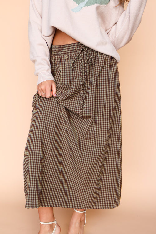 Chilton Gingham Skirt in Brown
