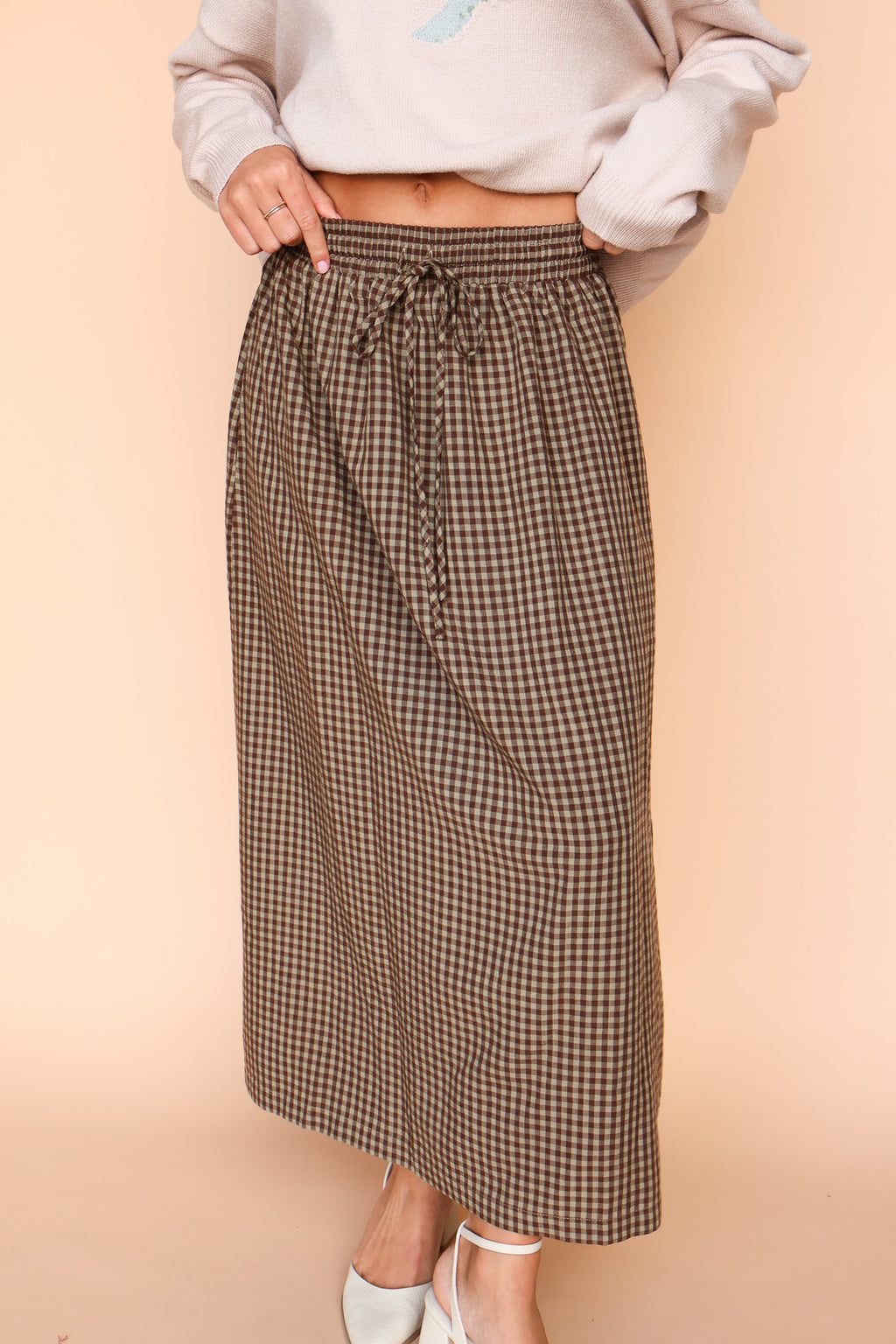 Chilton Gingham Skirt in Brown
