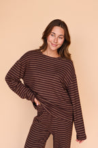 Dean Stripe Brushed Knit Top in Brown