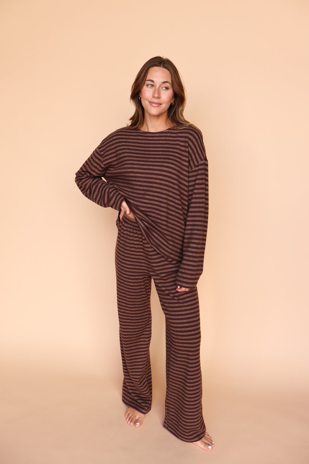 Dean Stripe Brushed Knit Pants in Brown