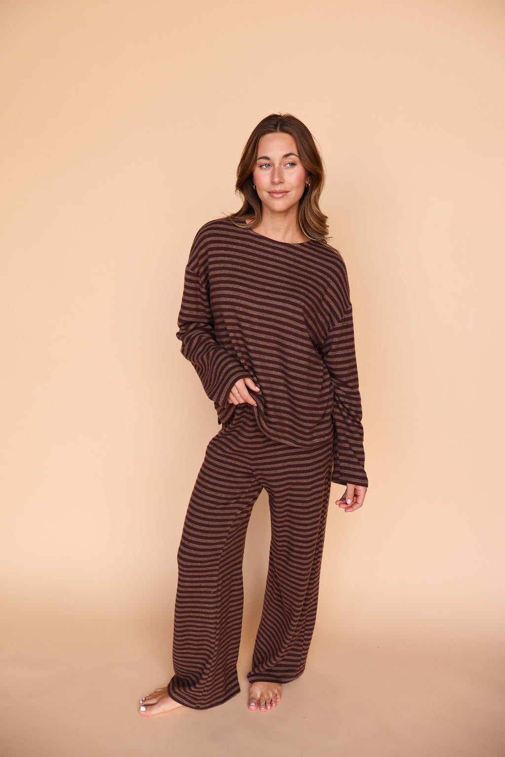 Dean Stripe Brushed Knit Top in Brown