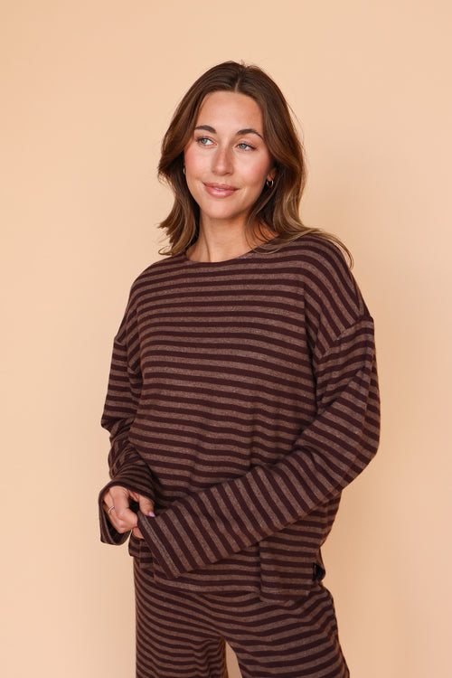 Dean Stripe Brushed Knit Top in Brown