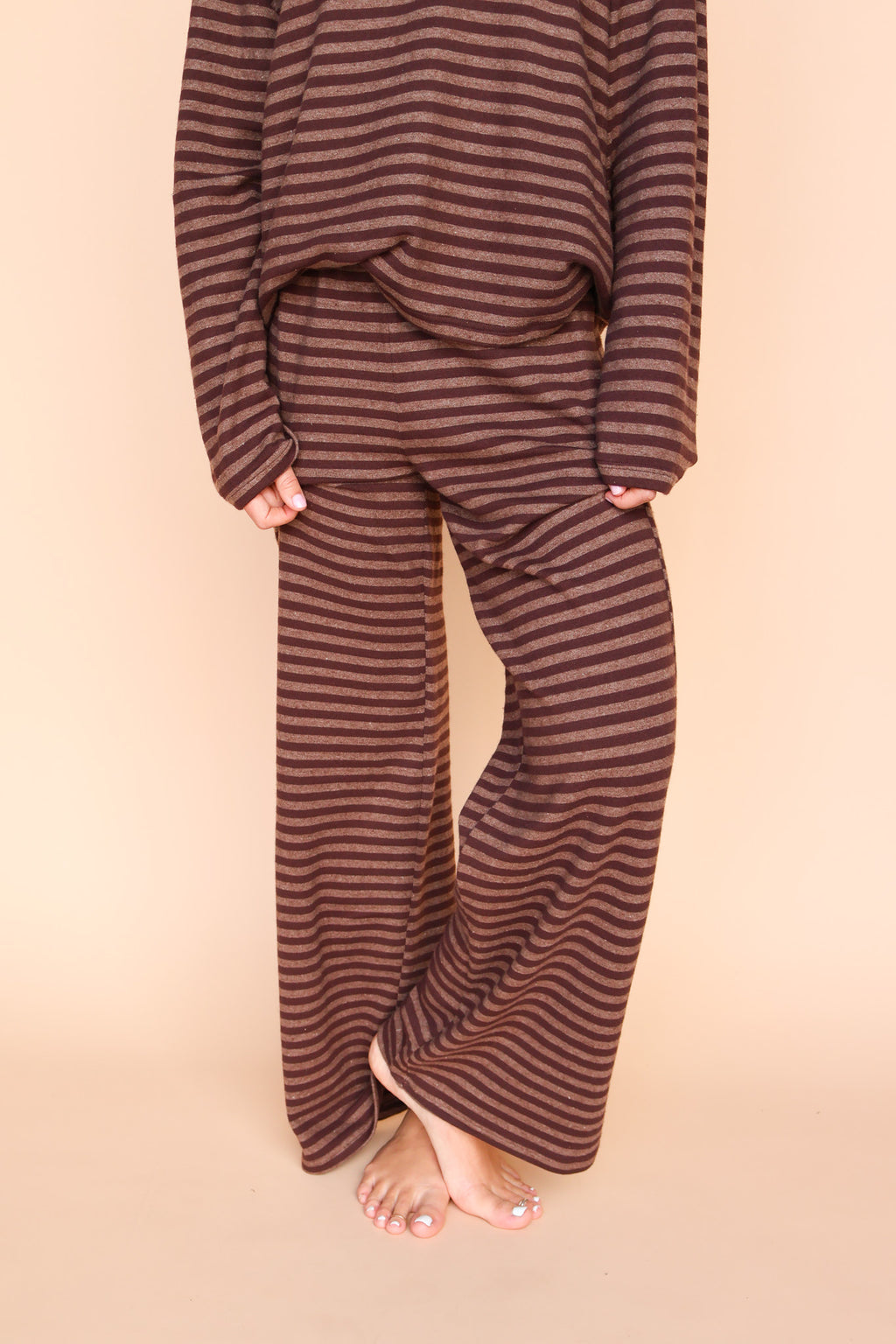 Dean Stripe Brushed Knit Pants in Brown
