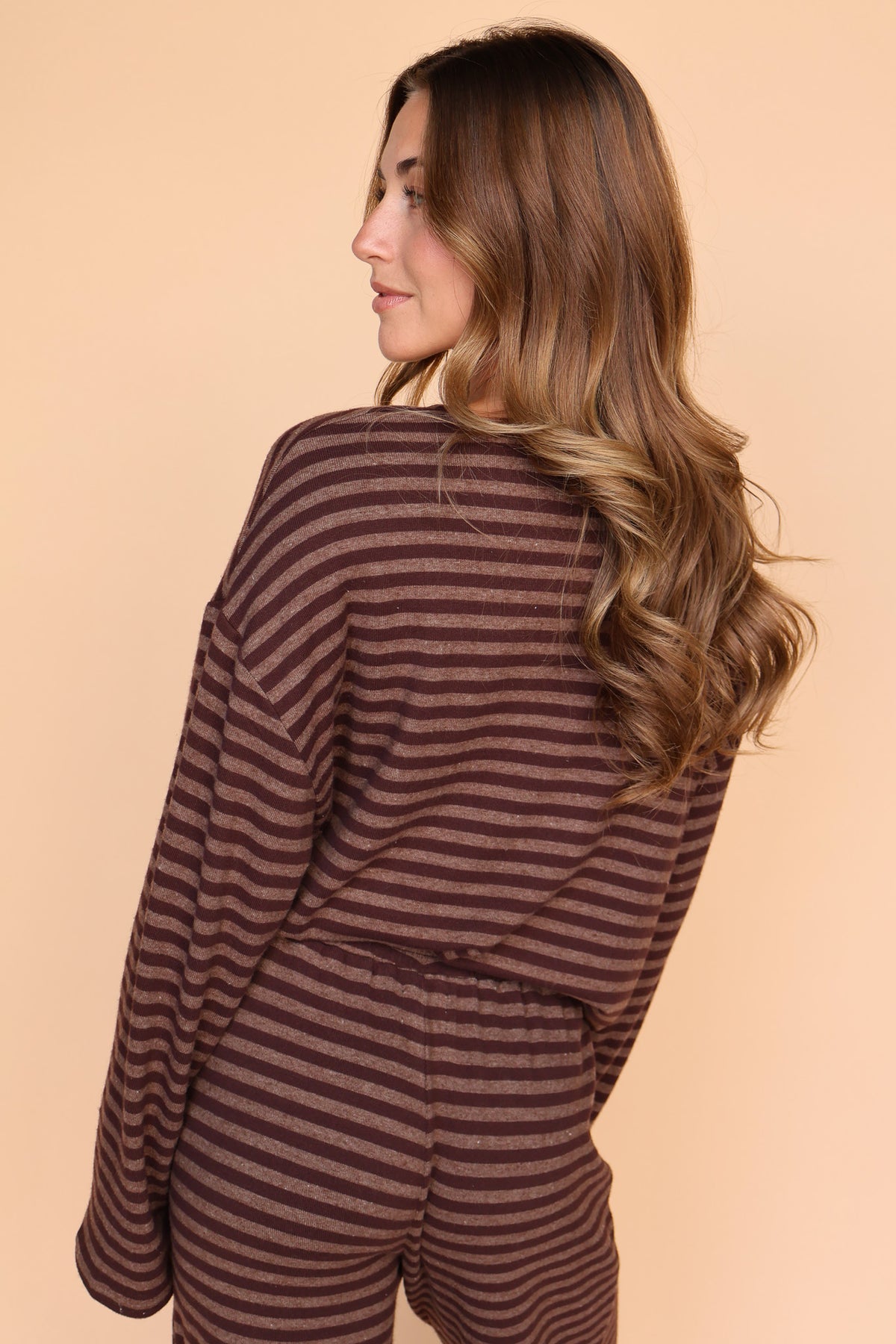 Dean Stripe Brushed Knit Top in Brown
