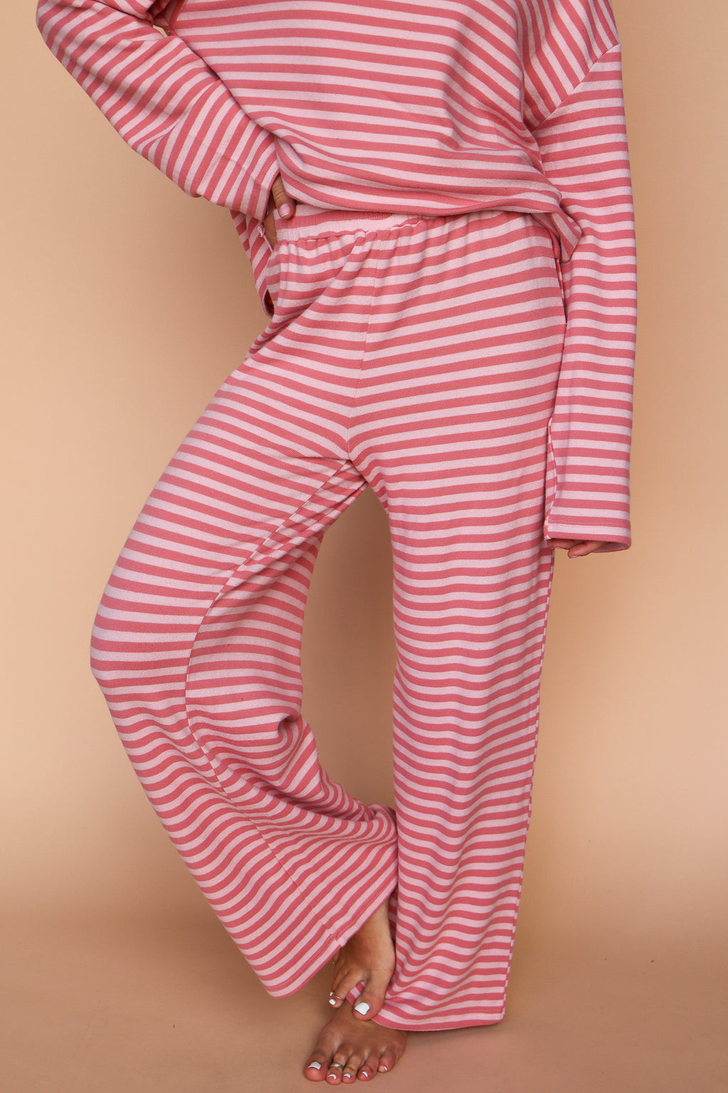 Dean Stripe Brushed Knit Pants in Pink