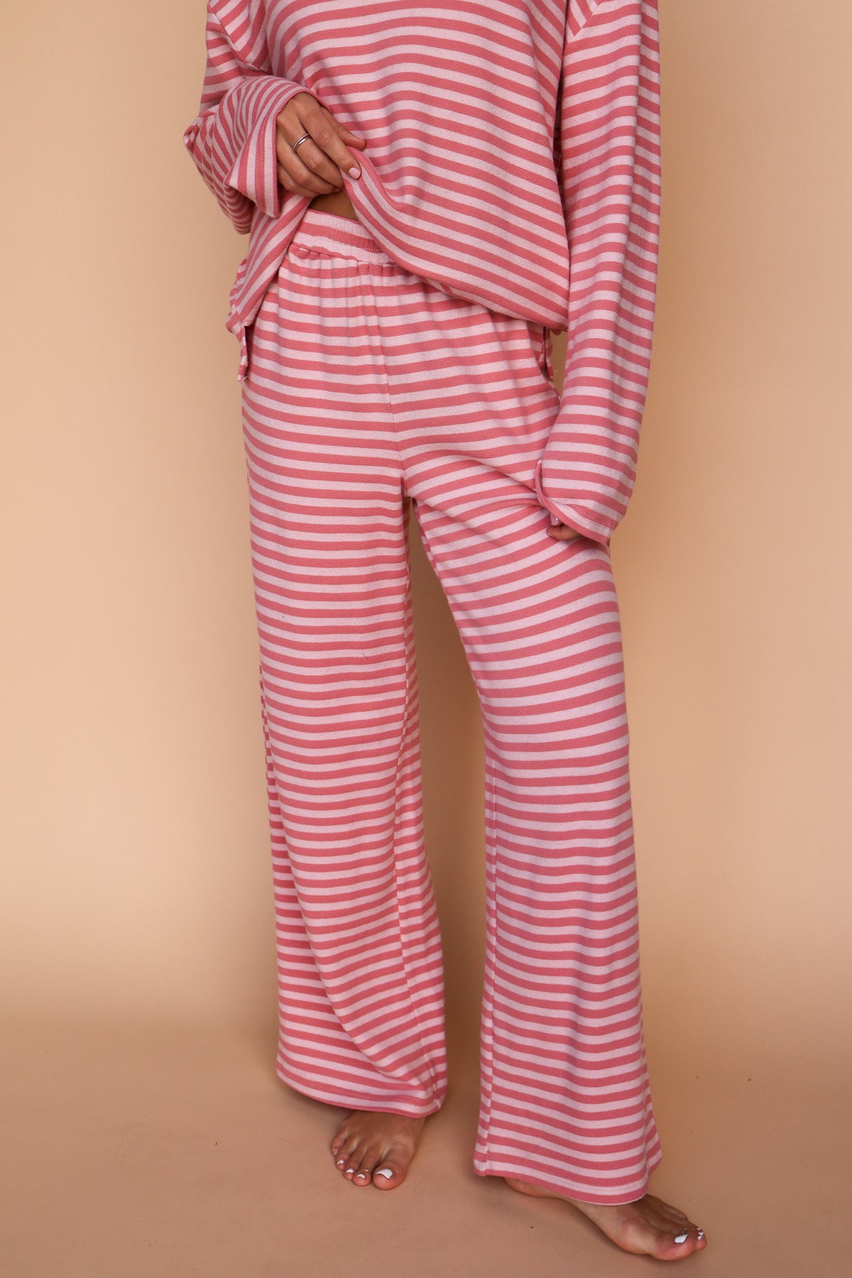 Dean Stripe Brushed Knit Pants in Pink Main image
