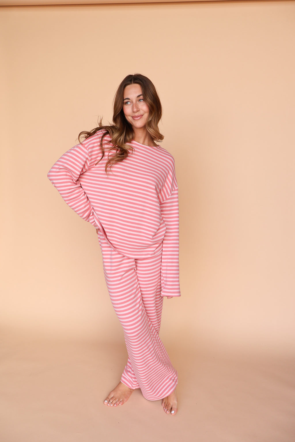 Dean Stripe Brushed Knit Pants in Pink