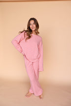 Dean Stripe Brushed Knit Pants in Pink