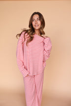 Dean Stripe Brushed Knit Pants in Pink