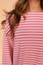 Dean Stripe Brushed Knit Top in Pink