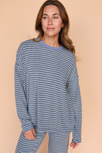 Logan Long Sleeve Stripe Top in Blue/Grey