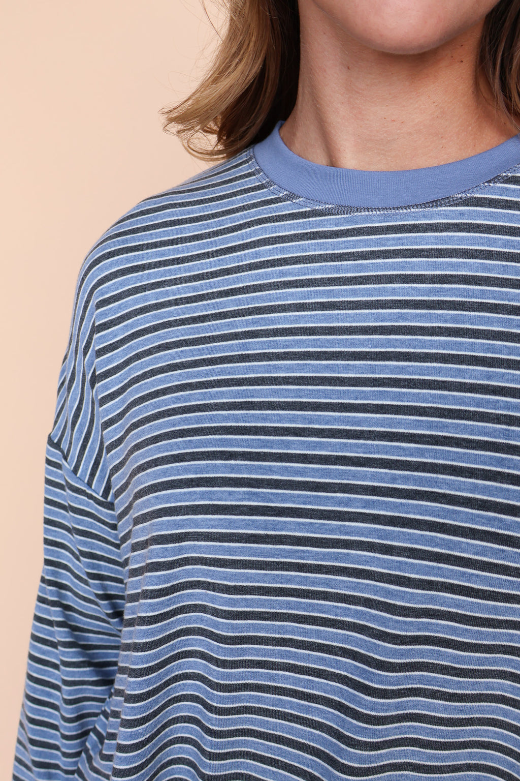 Logan Long Sleeve Stripe Top in Blue/Grey