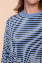 Logan Long Sleeve Stripe Top in Blue/Grey