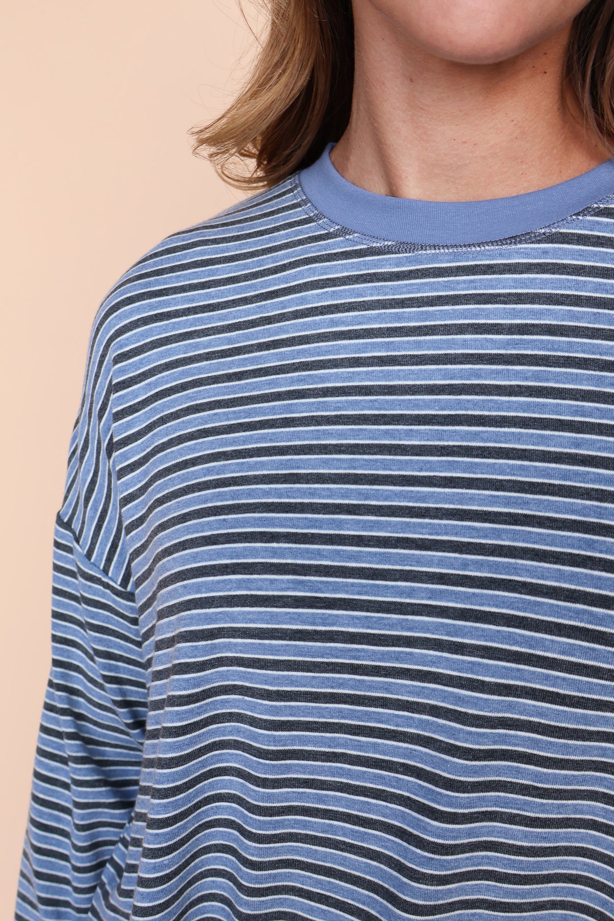 Logan Long Sleeve Stripe Top in Blue/Grey