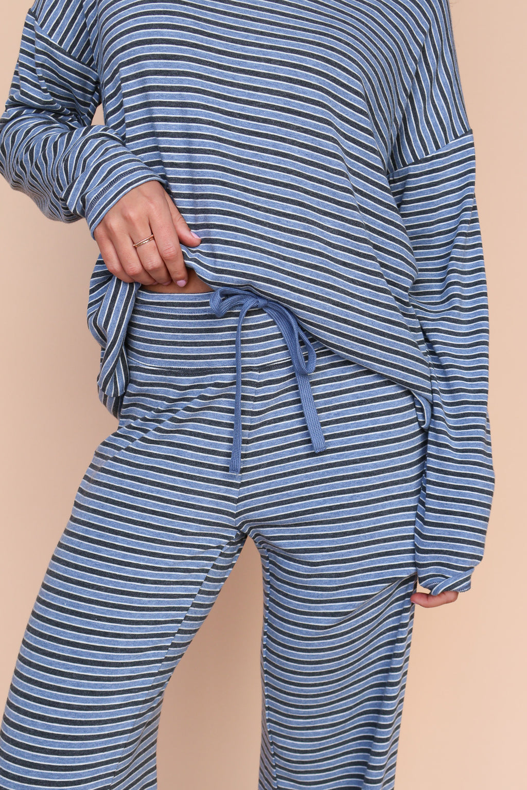 Logan Long Sleeve Stripe Top in Blue/Grey