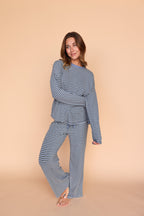 Logan Long Sleeve Stripe Top in Blue/Grey