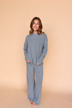 Logan Long Sleeve Stripe Top in Blue/Grey