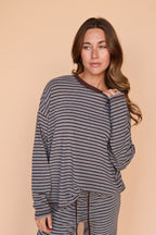 Logan Stripe Long Sleeve in Brown/Grey