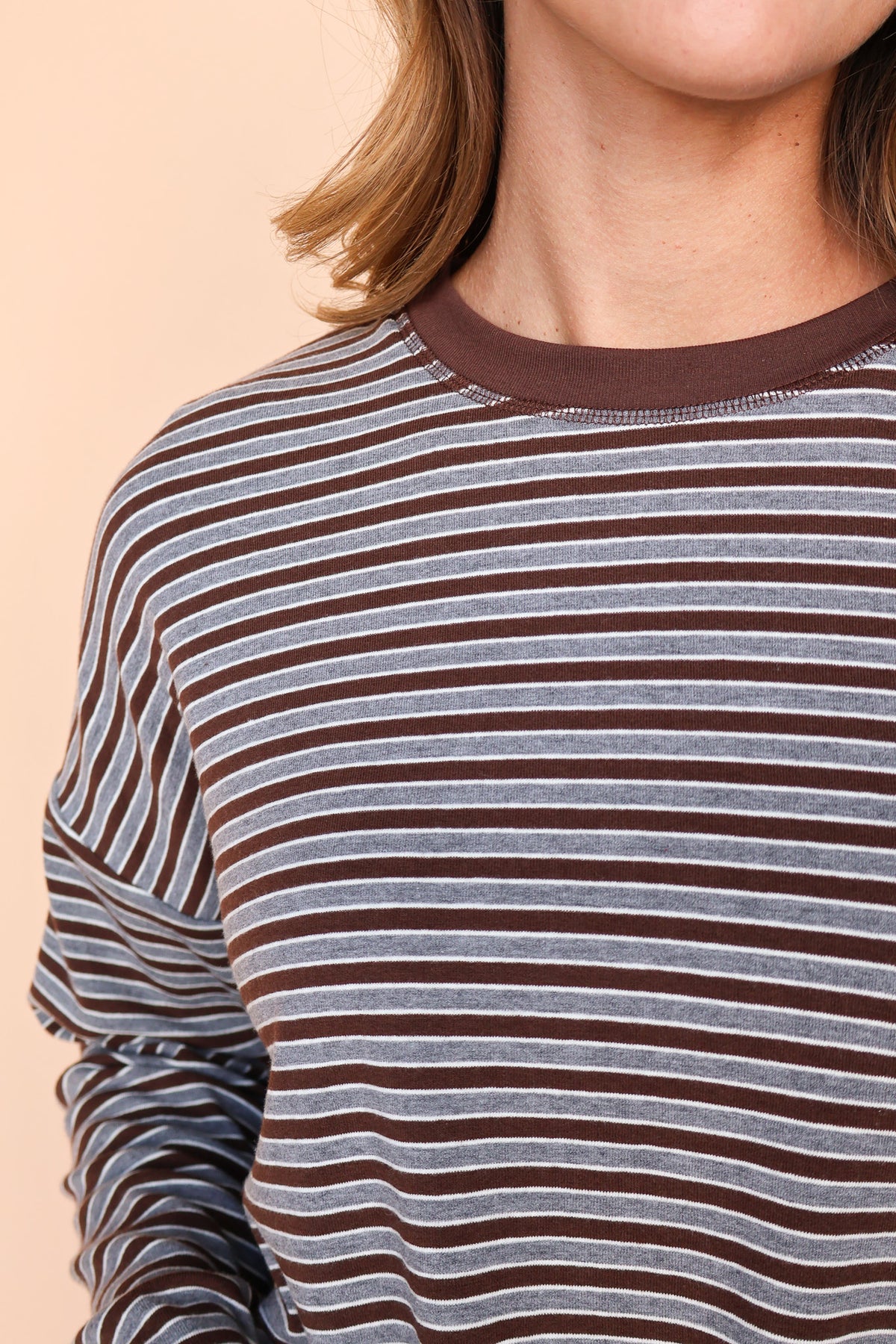 Logan Stripe Long Sleeve in Brown/Grey