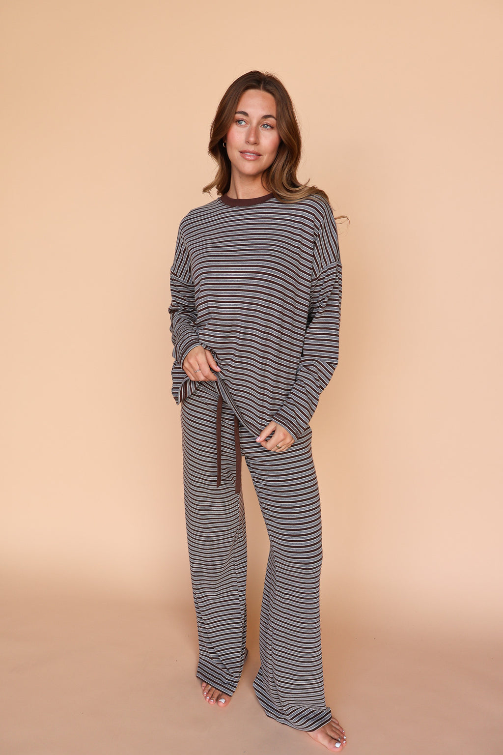 Logan Stripe Lounge Pants in Brown/Grey