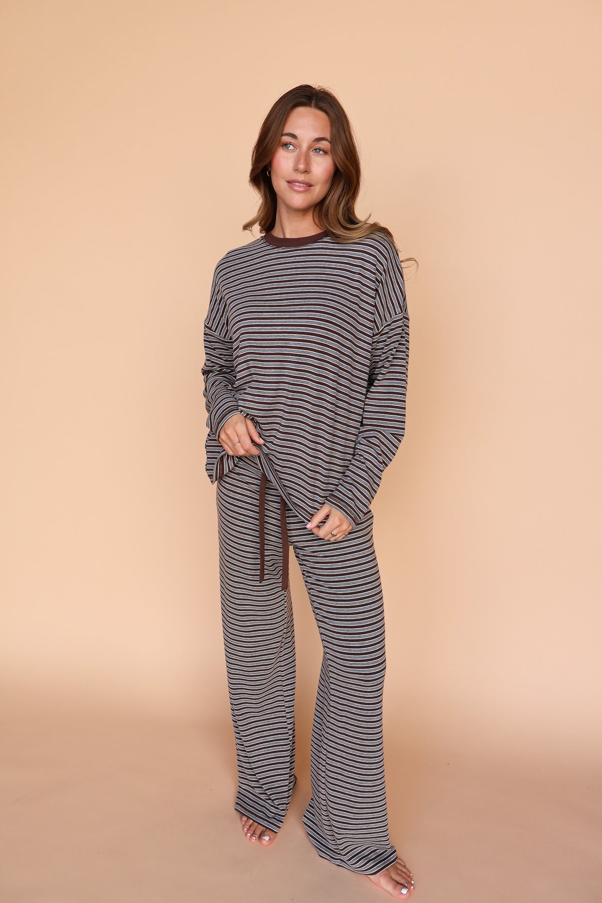 Logan Stripe Lounge Pants in Brown/Grey