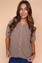 Paris Gingham Blouse in Burgundy