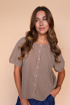 Paris Gingham Blouse in Burgundy