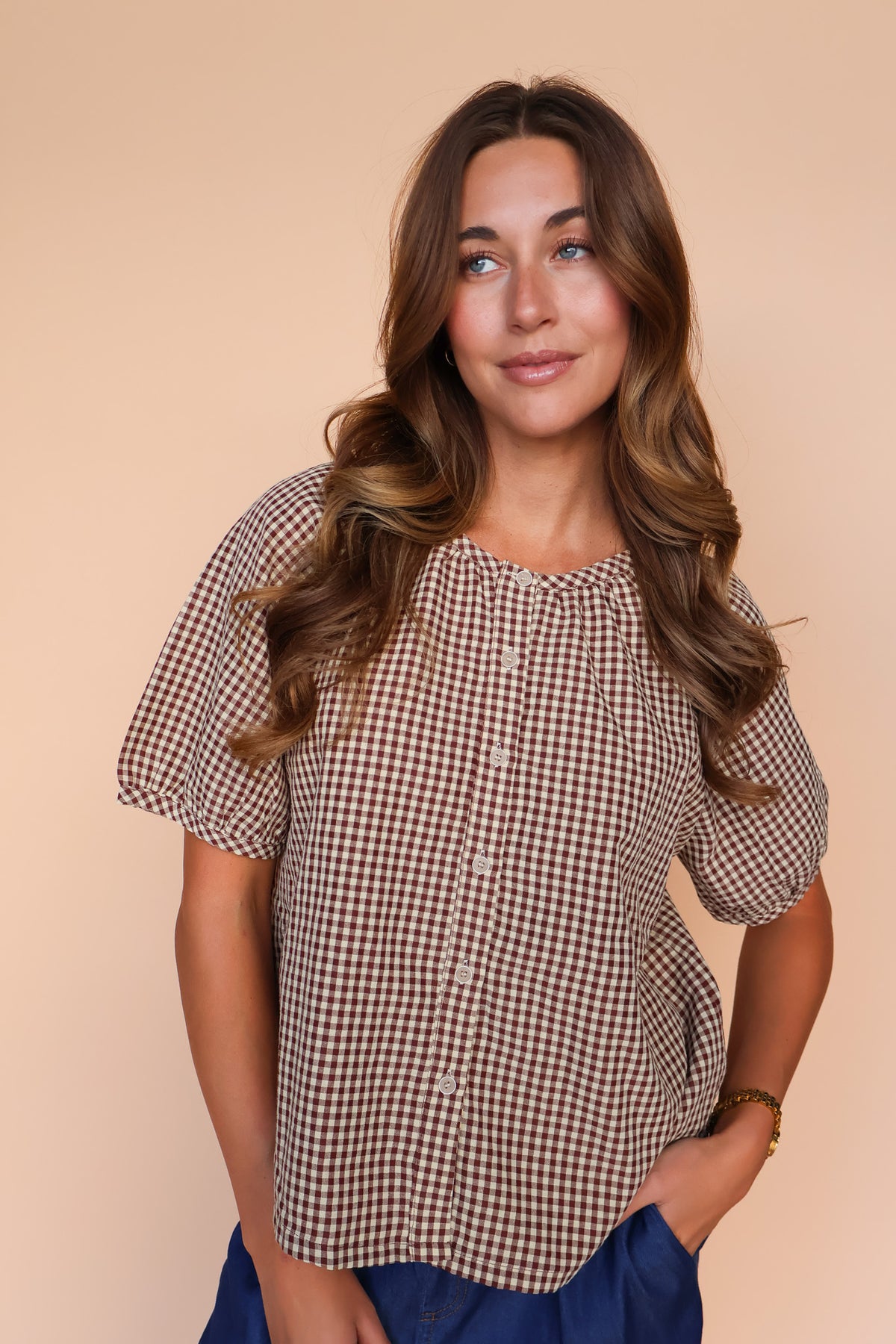 Paris Gingham Blouse in Burgundy